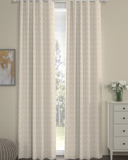 Beige Geometric Polyester Curtains | Set Of 2 | Window, Door, Long Door | 5ft, 7ft, 9ft 9ft