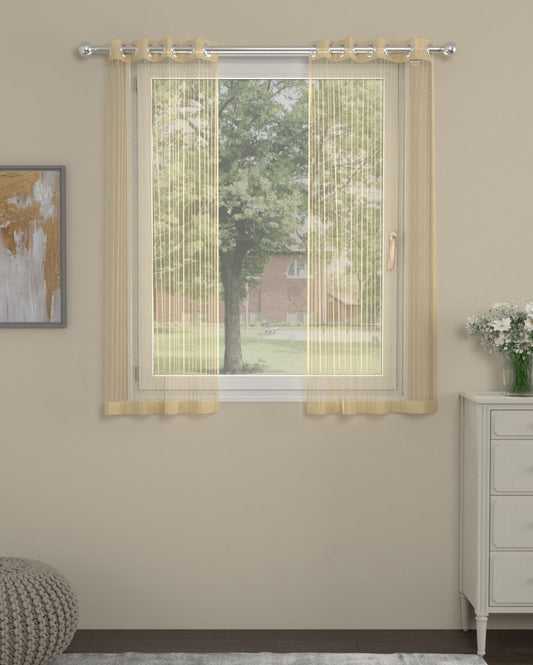 Striped Gold Line Polyserter Curtains | Set Of 2 | Window, Door, Long Door | 5 Ft, 7 ft, 9 Ft Window (5 Ft)