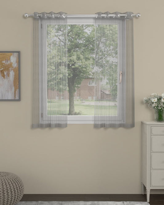 Grey Striped Polyserter Curtains | Set Of 2 | Window, Door, Long Door | 5 Ft, 7 ft, 9 Ft Window (5 Ft)
