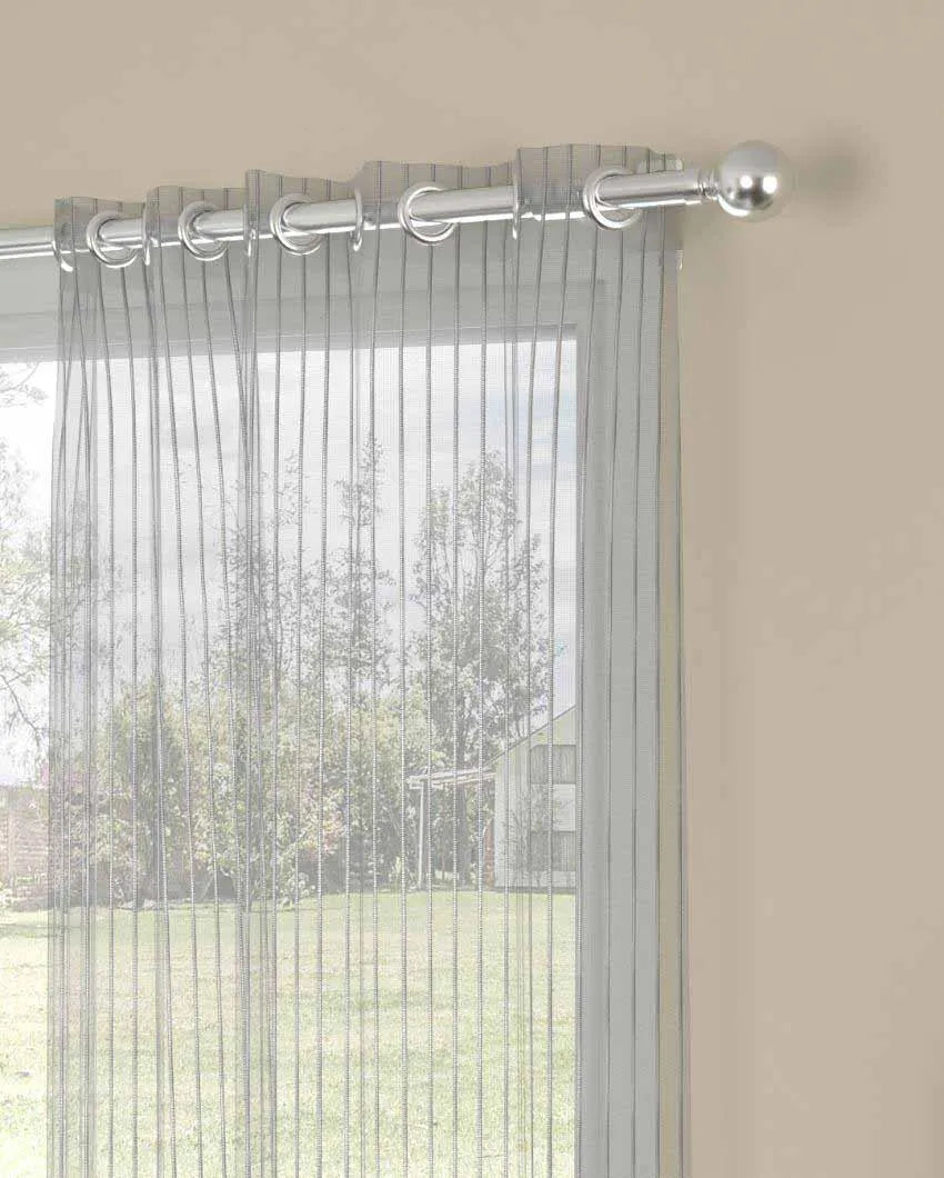 Grey Striped Polyserter Curtains | Set Of 2 | Window, Door, Long Door | 5 Ft, 7 ft, 9 Ft Door (7 Ft)