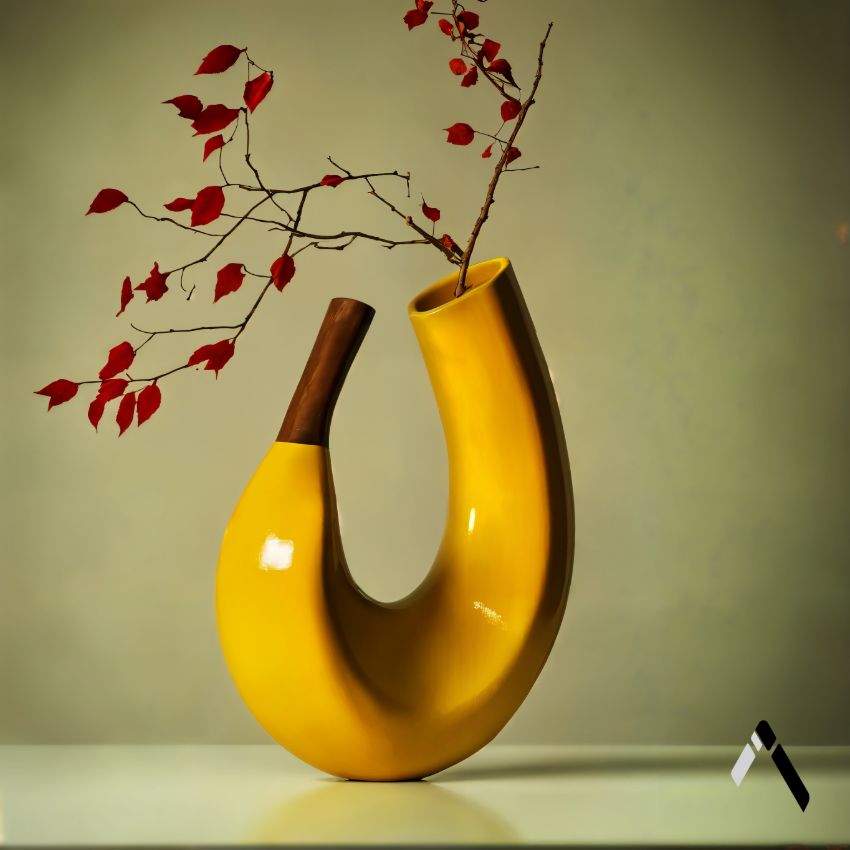 Elegant Yellow Curved Banana Ceramic Vase Without Flower | 7 x 3 x 8 inches