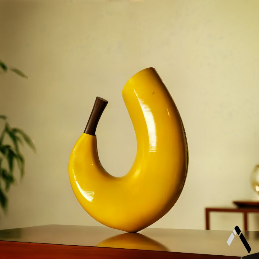 Elegant Yellow Curved Banana Ceramic Vase Without Flower | 7 x 3 x 8 inches