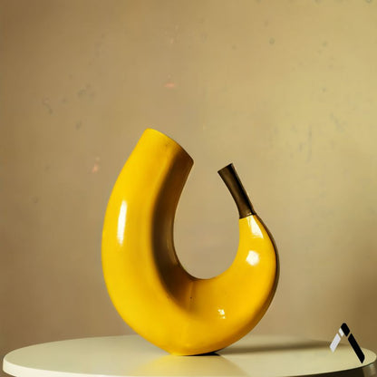 Elegant Yellow Curved Banana Ceramic Vase Without Flower | 7 x 3 x 8 inches