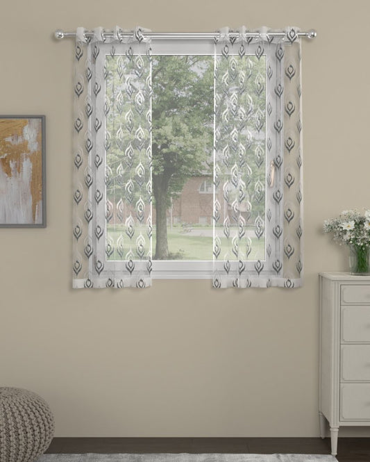 Grey Embroidered Sheer Polyester Curtains | Set of 2 | Window, Door, Long Door | 5 ft, 7 ft, 9 ft 5 Feet