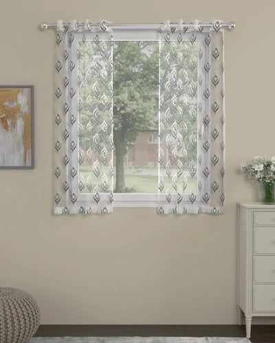 Grey Embroidered Sheer Polyester Curtains | Set of 2 | Window, Door, Long Door | 5 ft, 7 ft, 9 ft 5 Feet