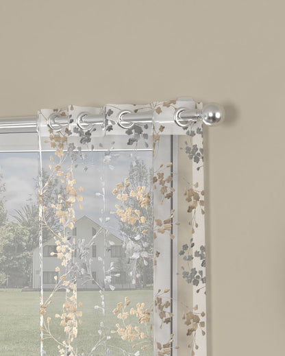 Beige Embroidered Sheer Polyester Curtains | Set of 2 | Window, Door, Long Door | 5 ft, 7 ft, 9 ft 5 Feet