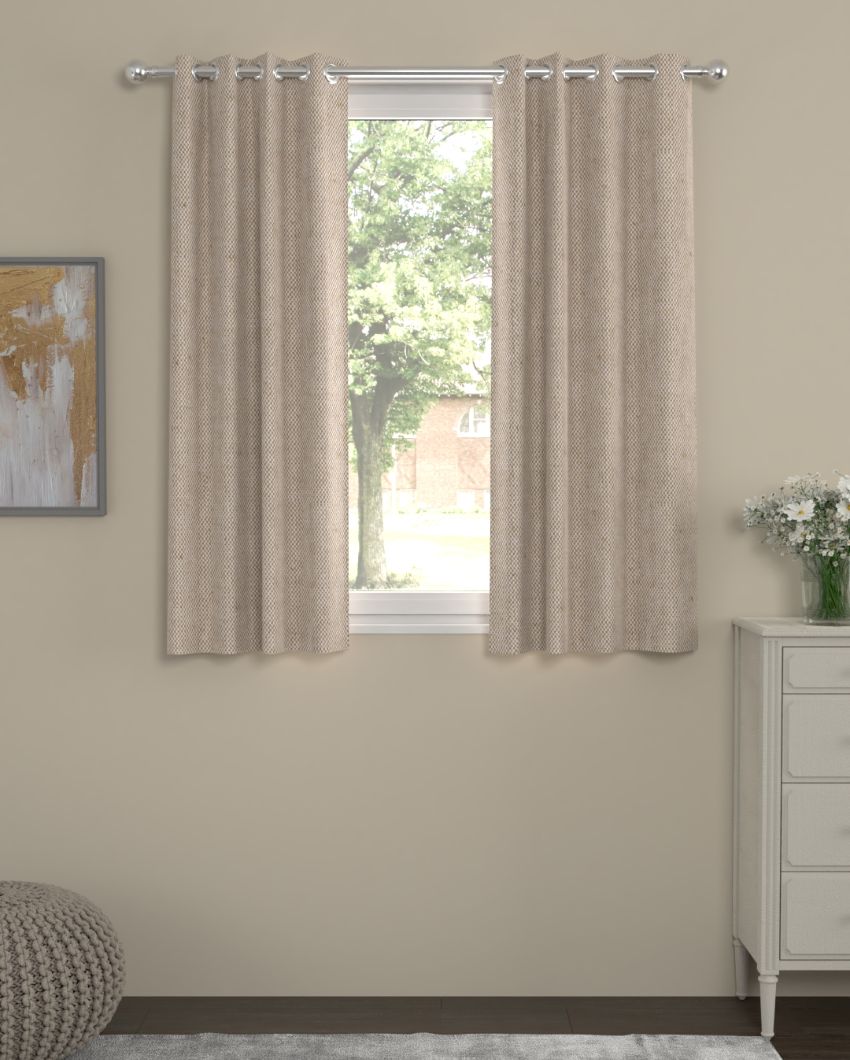 Beige Solid Regular Polycotton Curtains | Set of 2 | Window, Door, Long Door | 5 ft, 7 ft, 9 ft 5 Feet