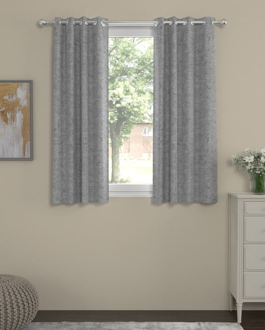 Grey Solid Regular Polycotton Curtains | Set of 2 | Window, Door, Long Door | 5 ft, 7 ft, 9 ft 5 Feet