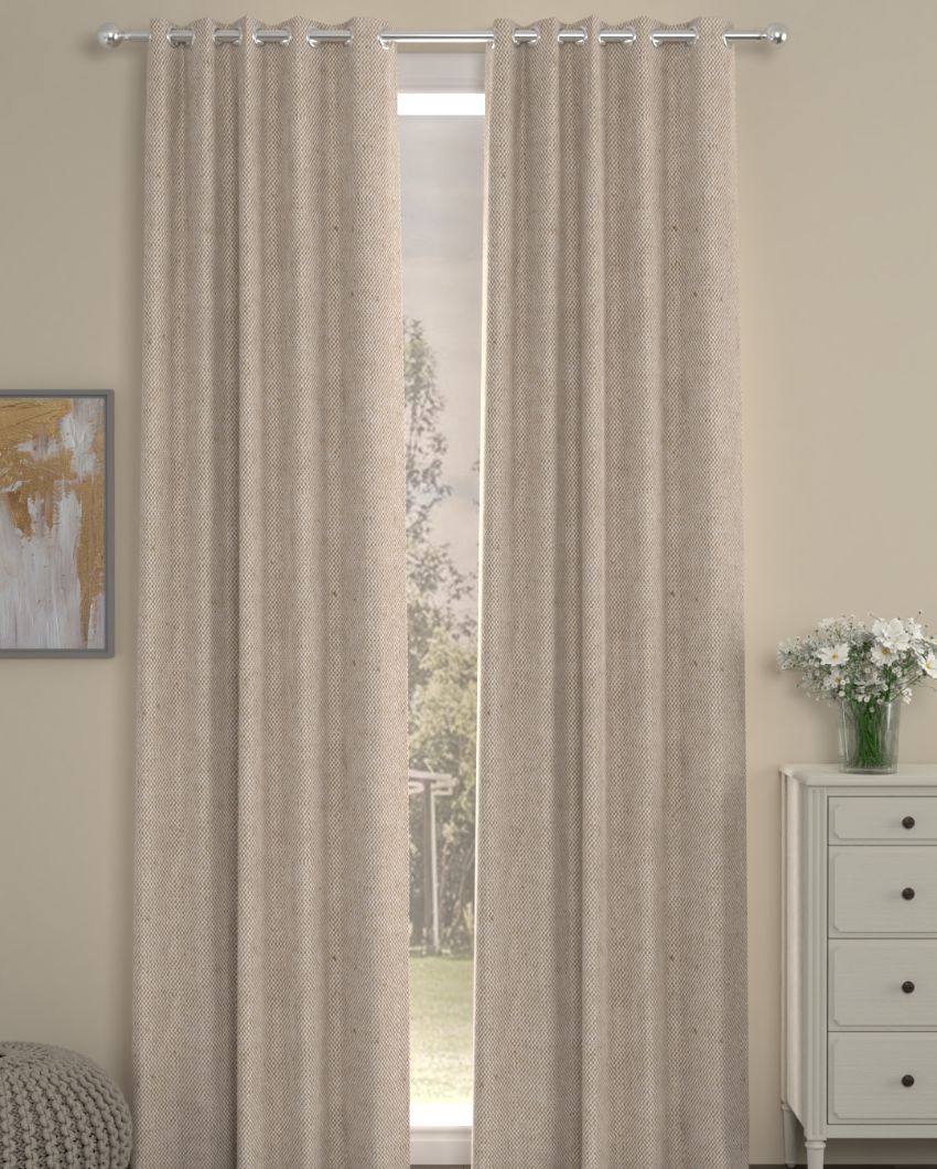 Beige Solid Regular Polycotton Curtains | Set of 2 | Window, Door, Long Door | 5 ft, 7 ft, 9 ft 7 Feet