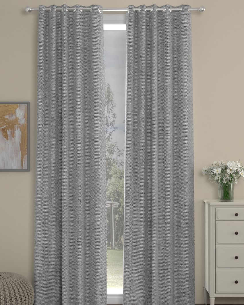 Grey Solid Regular Polycotton Curtains | Set of 2 | Window, Door, Long Door | 5 ft, 7 ft, 9 ft 7 Feet