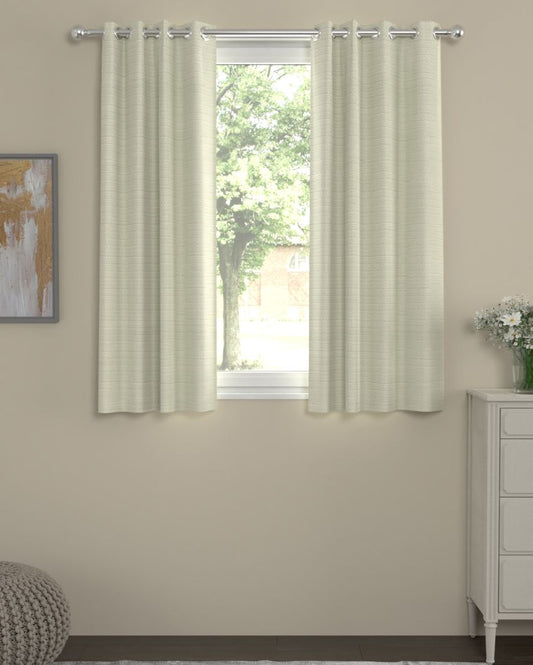 Cream Solid Regular Polyester Curtains | Set of 2 | Window, Door, Long Door | 5 ft, 7 ft, 9 ft 5 Feet