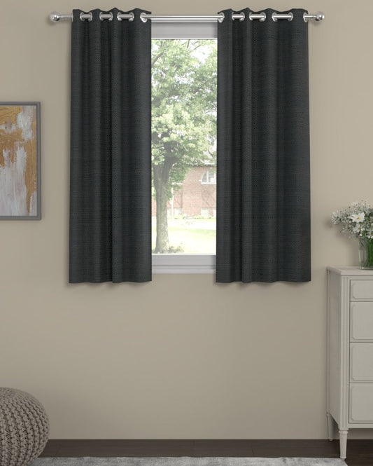 Dark Grey Solid Regular Polyester Curtains | Set of 2 | Window, Door, Long Door | 5 ft, 7 ft, 9 ft 5 Feet