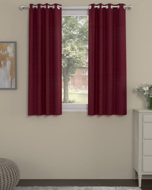 Maroon Solid Regular Polyester Curtains | Set of 2 | Window, Door, Long Door | 5 ft, 7 ft, 9 ft 5 Feet