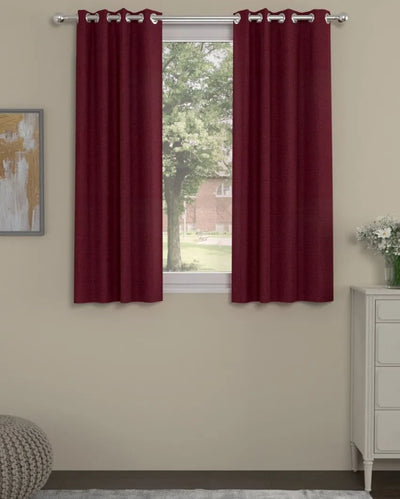 Maroon Solid Regular Polyester Curtains | Set of 2 | Window, Door, Long Door | 5 ft, 7 ft, 9 ft 5 Feet