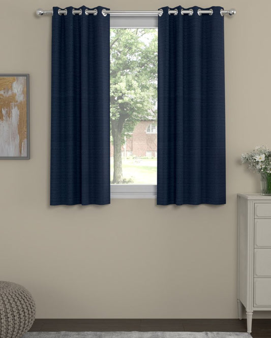 Navy Blue Solid Regular Polyester Curtains | Set of 2 | Window, Door, Long Door | 5 ft, 7 ft, 9 ft 5 Feet