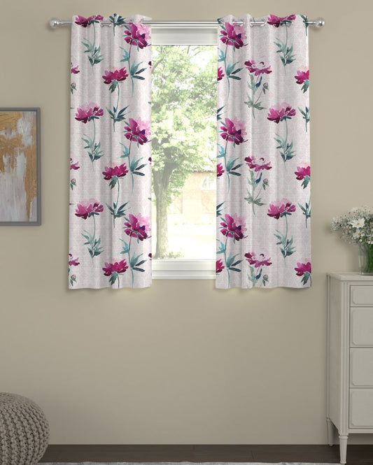 Pink Floral Regular Polyester Curtains | Set of 2 | Window, Door, Long Door | 5 ft, 7 ft, 9 ft 5 Feet