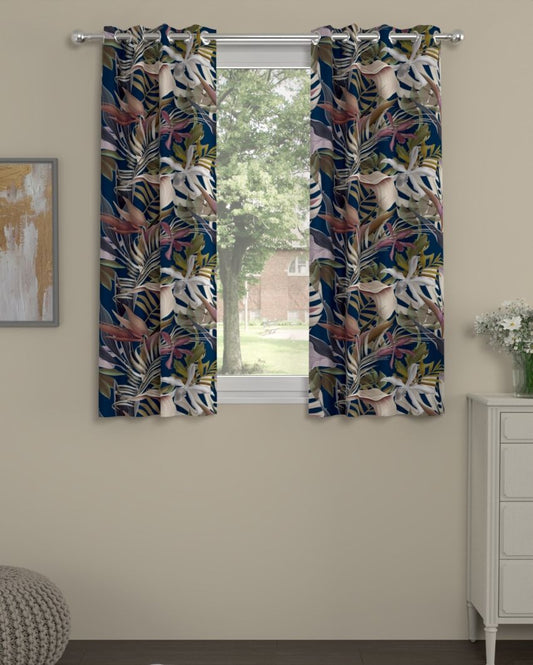 Floral Polyester Curtains | Set Of 2 | Window, Door, Long Door | 5ft, 7ft, 9ft 5ft
