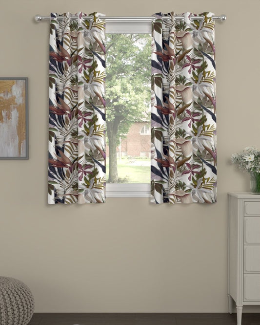 Floral Regular Polyester Curtains | Set Of 2 | Window, Door, Long Door | 5ft, 7ft, 9ft 5ft