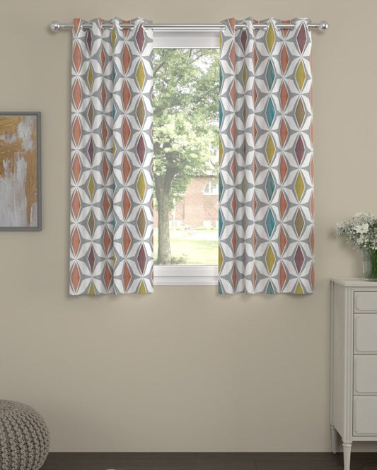 Geometric Regular Polyester Curtains | Set Of 2 | Window, Door, Long Door | 5ft, 7ft, 9ft 5ft