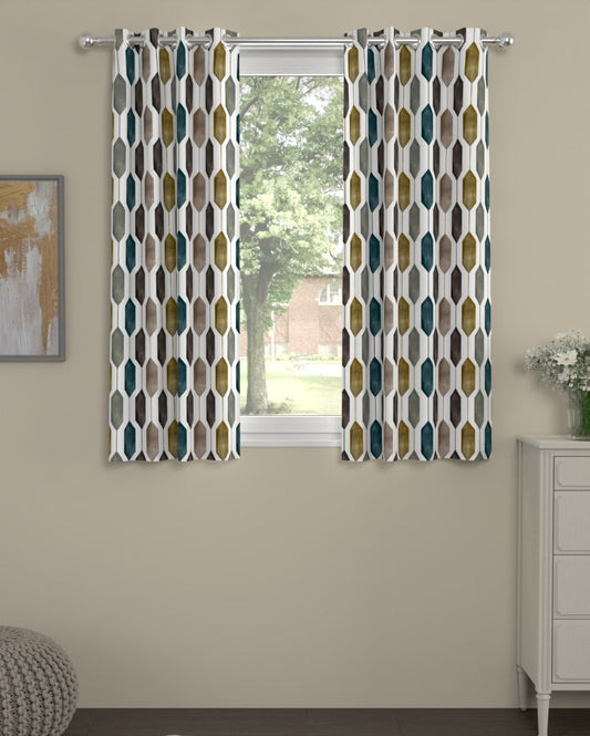 Geo Polyester Curtains | Set Of 2 | Window, Door, Long Door | 5ft, 7ft, 9ft 5ft