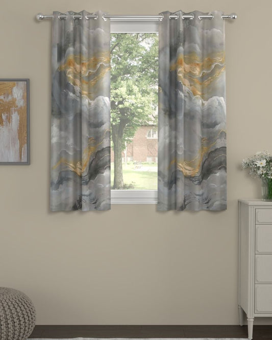 Grey Polyester Curtains | Set Of 2 | Window, Door, Long Door | 5ft, 7ft, 9ft 5ft