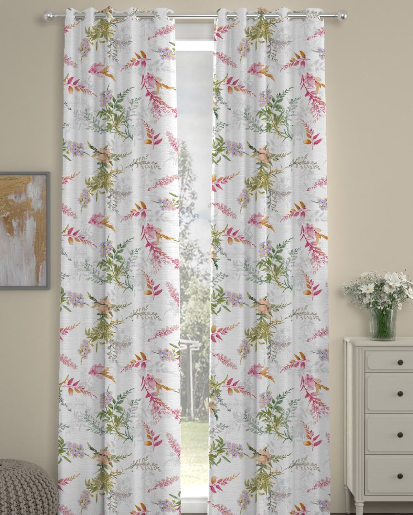 Multicolor Floral Regular Polyester Curtains | Set of 2 | Window, Door, Long Door | 5 ft, 7 ft, 9 ft 7 Feet