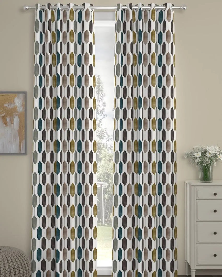 Geo Polyester Curtains | Set Of 2 | Window, Door, Long Door | 5ft, 7ft, 9ft 7ft