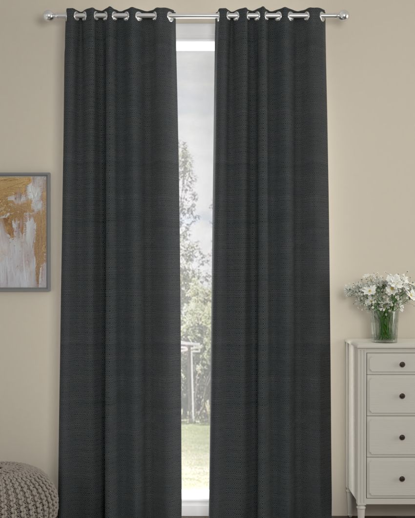 Dark Grey Solid Regular Polyester Curtains | Set of 2 | Window, Door, Long Door | 5 ft, 7 ft, 9 ft 9 Feet