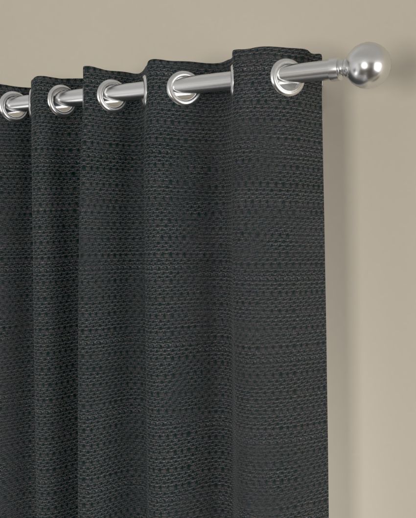 Dark Grey Solid Regular Polyester Curtains | Set of 2 | Window, Door, Long Door | 5 ft, 7 ft, 9 ft 9 Feet