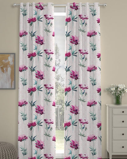 Pink Floral Regular Polyester Curtains | Set of 2 | Window, Door, Long Door | 5 ft, 7 ft, 9 ft 9 Feet