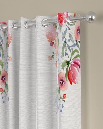 Multicolor Floral Regular Polyester Curtains | Set of 2 | Window, Door, Long Door | 5 ft, 7 ft, 9 ft 9 Feet