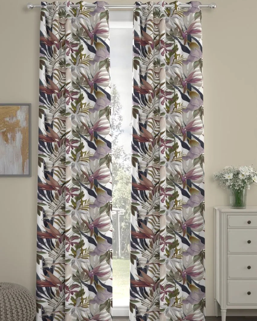 Floral Regular Polyester Curtains | Set Of 2 | Window, Door, Long Door | 5ft, 7ft, 9ft 9ft