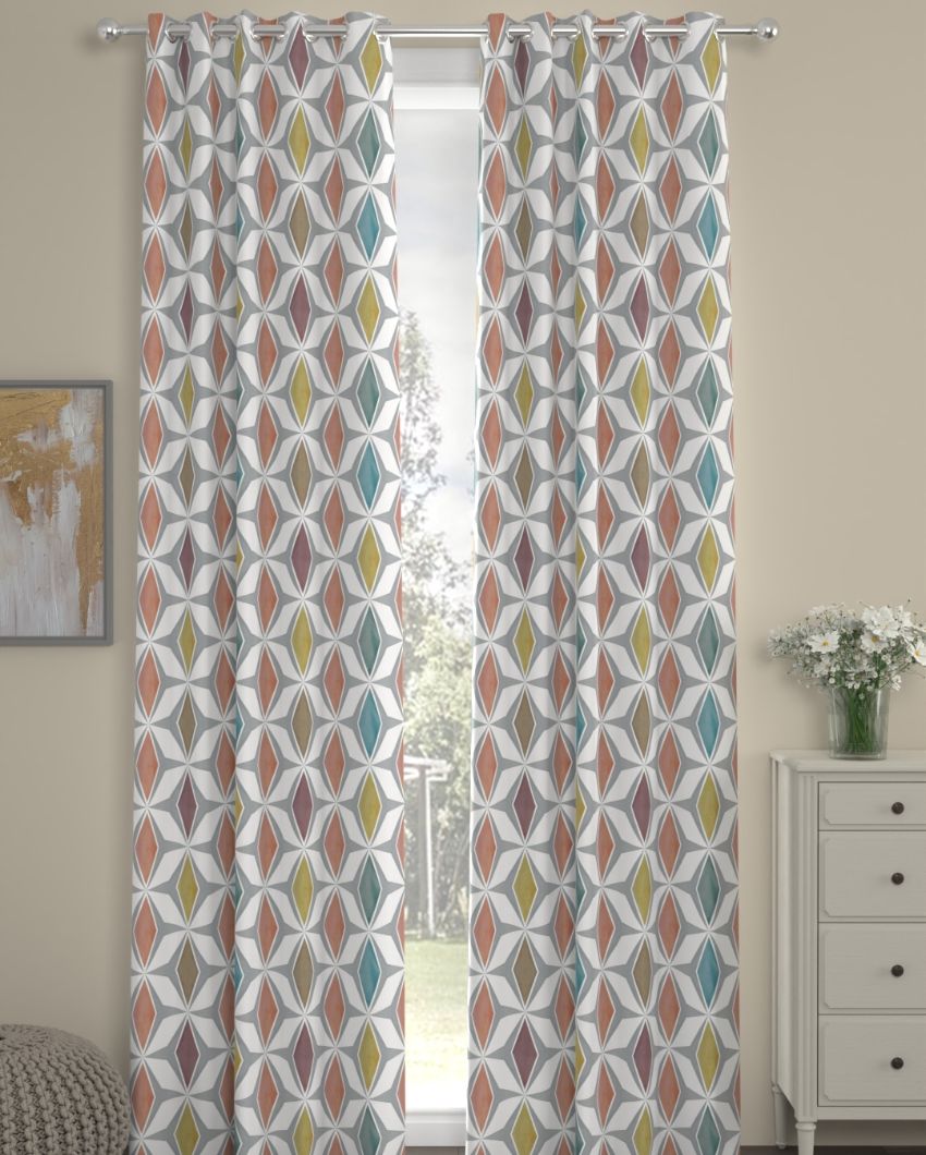 Geometric Regular Polyester Curtains | Set Of 2 | Window, Door, Long Door | 5ft, 7ft, 9ft 9ft