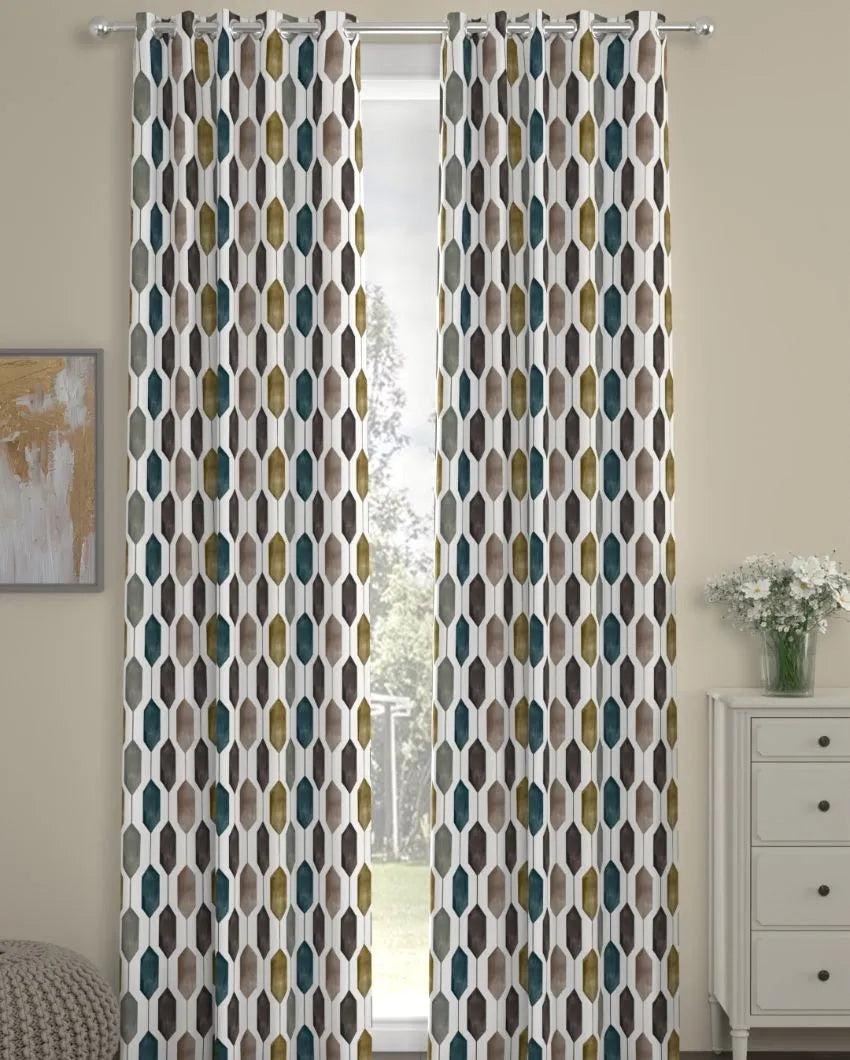 Geo Polyester Curtains | Set Of 2 | Window, Door, Long Door | 5ft, 7ft, 9ft 9ft