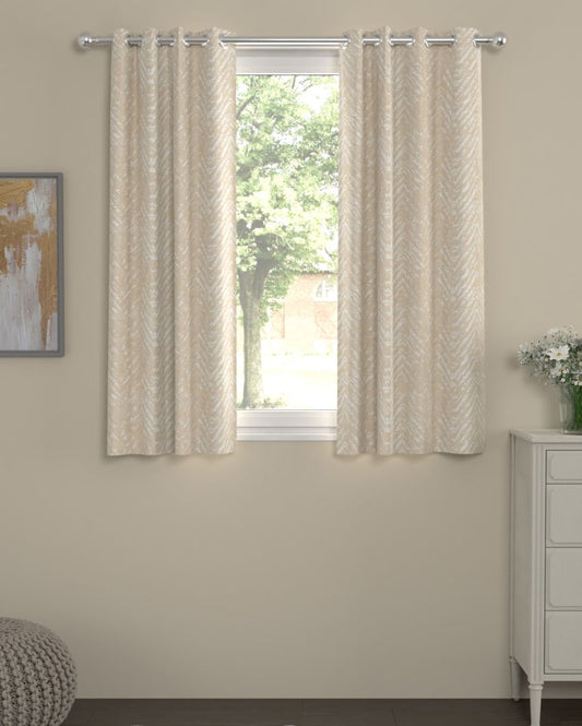 Beige Chevron Regular Polyester Curtains | Set of 2 | Window, Door, Long Door | 5 ft, 7 ft, 9 ft 5 Feet
