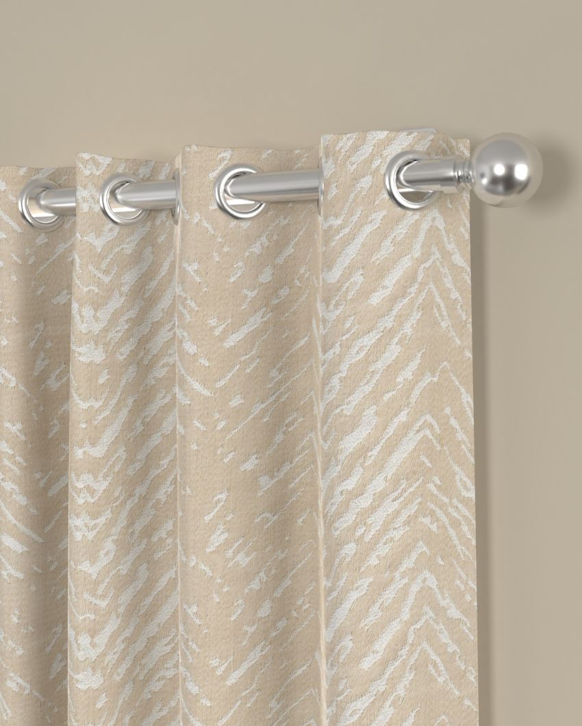 Beige Chevron Regular Polyester Curtains | Set of 2 | Window, Door, Long Door | 5 ft, 7 ft, 9 ft 5 Feet