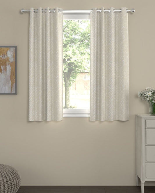 Cream Chevron Regular Polyester Curtains | Set of 2 | Window, Door, Long Door | 5 ft, 7 ft, 9 ft 5 Feet
