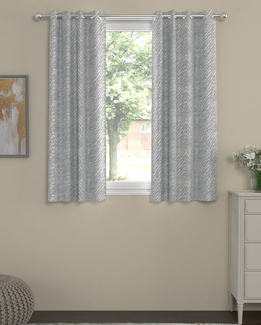 Grey Chevron Regular Polyester Curtains | Set of 2 | Window, Door, Long Door | 5 ft, 7 ft, 9 ft 5 Feet