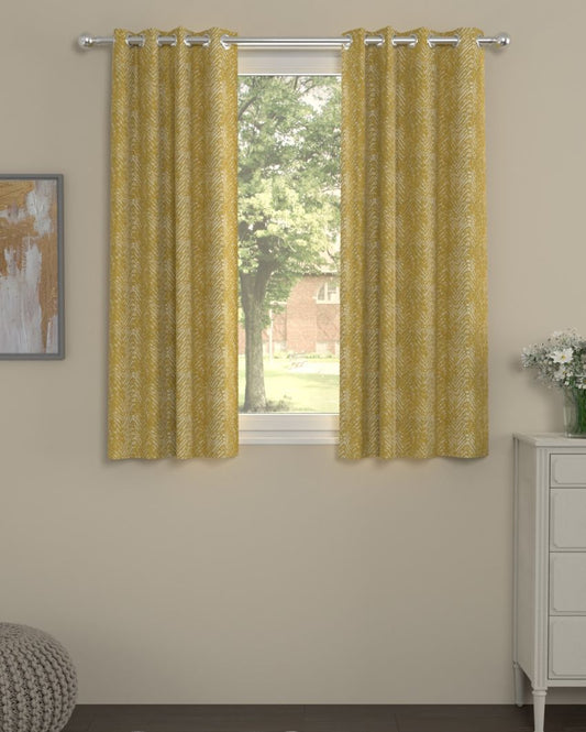 Mustard Chevron Regular Polyester Curtains | Set of 2 | Window, Door, Long Door | 5 ft, 7 ft, 9 ft 5 Feet
