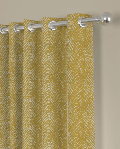 Mustard Chevron Regular Polyester Curtains | Set of 2 | Window, Door, Long Door | 5 ft, 7 ft, 9 ft 5 Feet