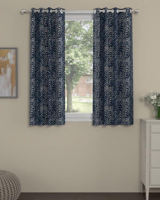 Navy Blue Chevron Regular Polyester Curtains | Set of 2 | Window, Door, Long Door | 5 ft, 7 ft, 9 ft 5 Feet