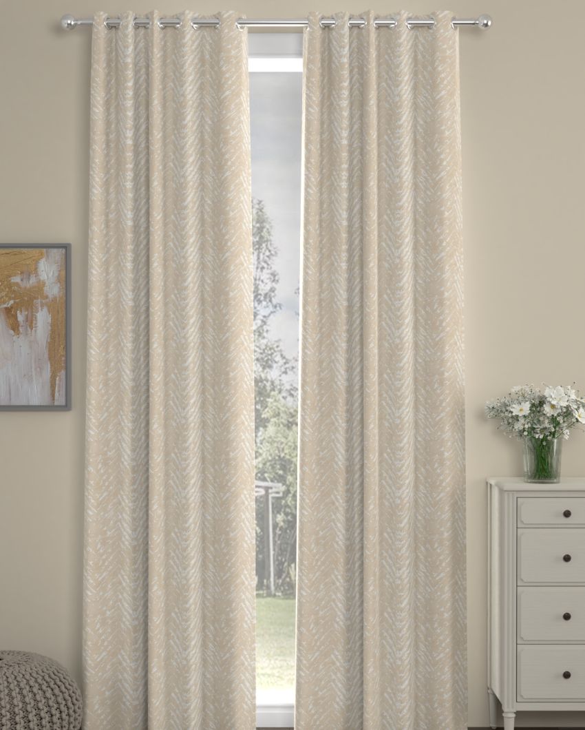 Beige Chevron Regular Polyester Curtains | Set of 2 | Window, Door, Long Door | 5 ft, 7 ft, 9 ft 7 Feet