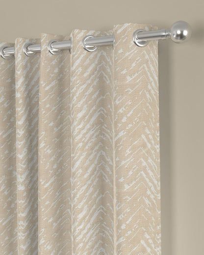 Beige Chevron Regular Polyester Curtains | Set of 2 | Window, Door, Long Door | 5 ft, 7 ft, 9 ft 7 Feet