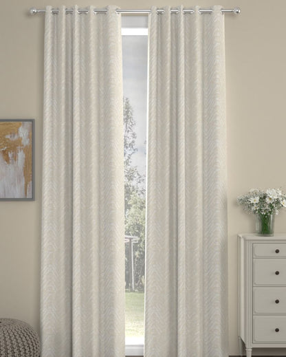 Cream Chevron Regular Polyester Curtains | Set of 2 | Window, Door, Long Door | 5 ft, 7 ft, 9 ft 7 Feet