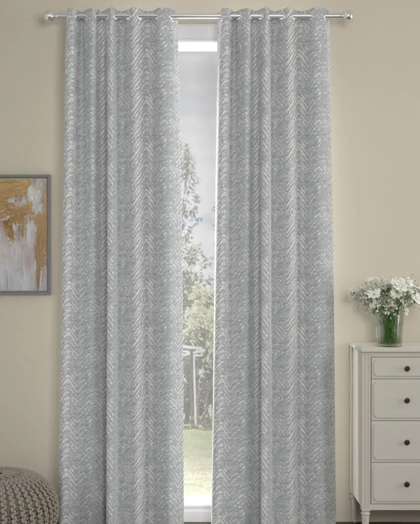 Grey Chevron Regular Polyester Curtains | Set of 2 | Window, Door, Long Door | 5 ft, 7 ft, 9 ft 7 Feet