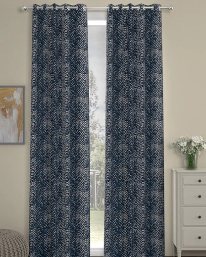 Navy Blue Chevron Regular Polyester Curtains | Set of 2 | Window, Door, Long Door | 5 ft, 7 ft, 9 ft 7 Feet