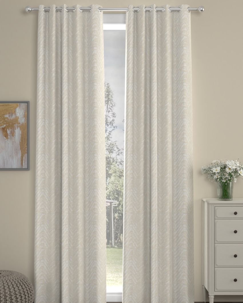 Cream Chevron Regular Polyester Curtains | Set of 2 | Window, Door, Long Door | 5 ft, 7 ft, 9 ft 9 Feet