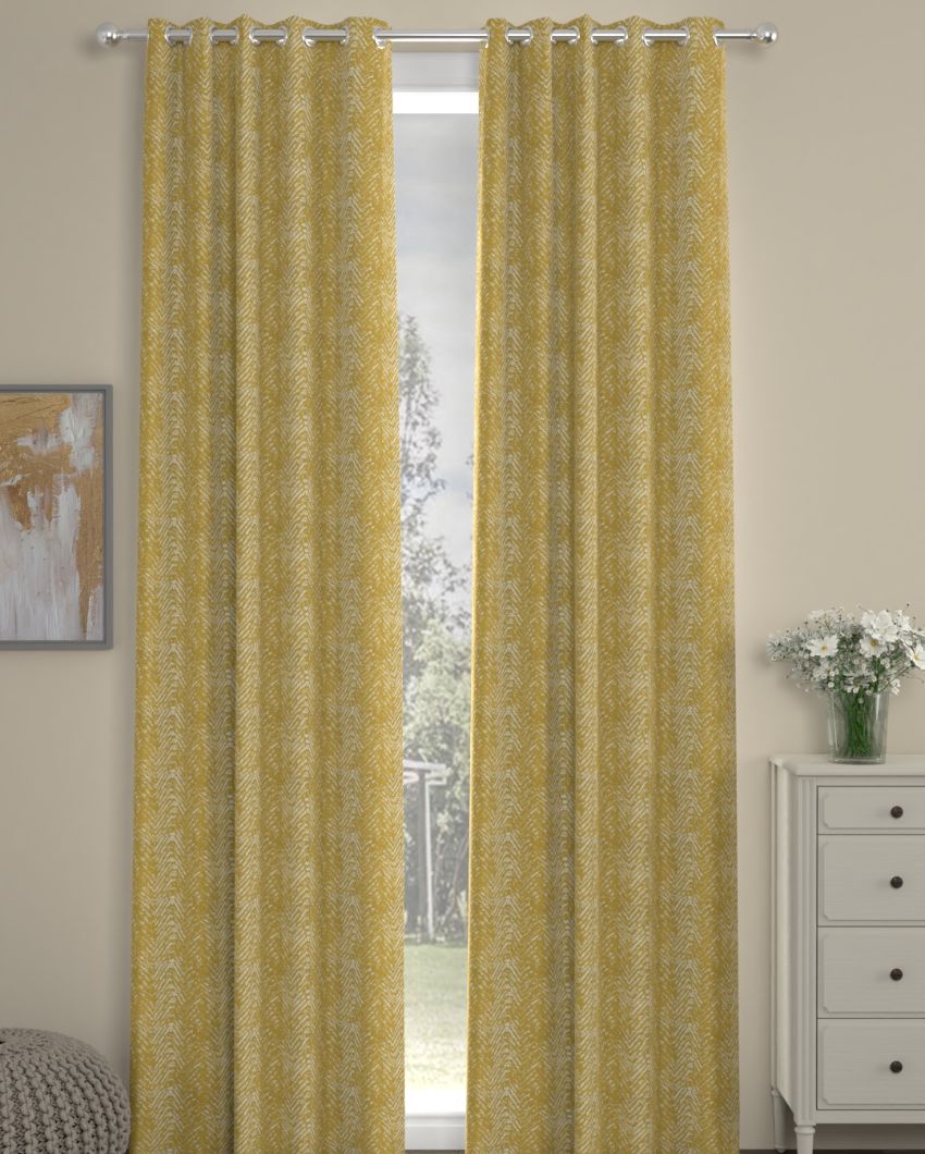 Mustard Chevron Regular Polyester Curtains | Set of 2 | Window, Door, Long Door | 5 ft, 7 ft, 9 ft 9 Feet