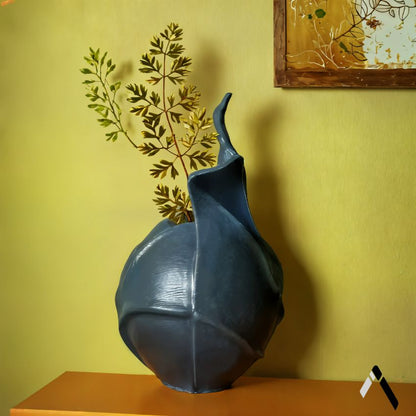 Nature-Inspired Grey Leafy Ball Ceramic Vase Without Flower | 5 x 5 x 8 inches