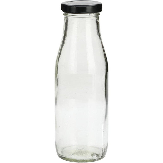 Clear Glass Milk Bottle with Lid for Safe Storage of Beverages Medium Sized | 500 ML | 3 x 8 inches